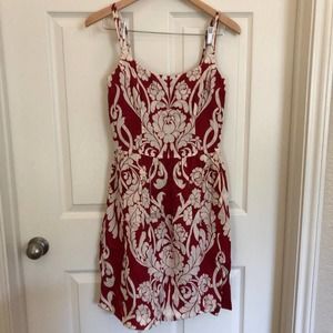 NEW Ann Taylor Floral Print Fit Flare Empire Waist Mini Formal Red White Dress 2